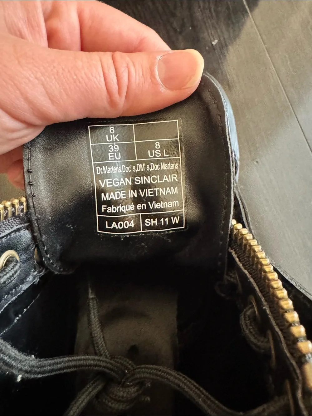 Dr. Martens Black Vegan Sinclair Boots with Gold Zipper - Picture 5 of 5